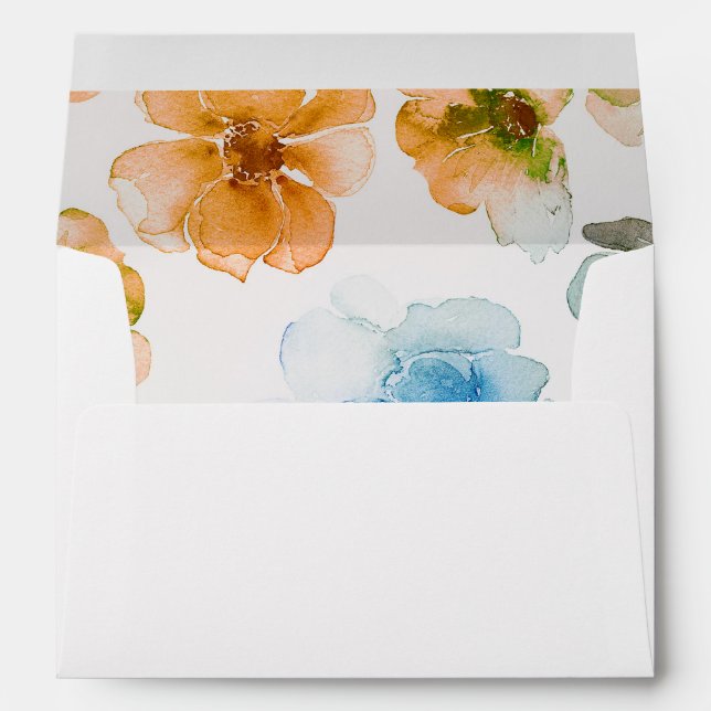 Floral Watercolor Navy Fall and Gold Wedding Envelope (Back (Bottom))