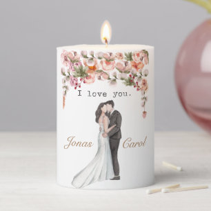 Floral watercolor newlyweds modern gift decor pillar candle