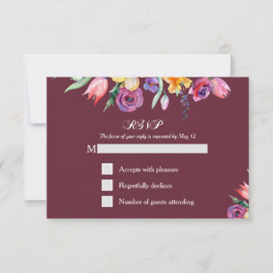 Floral Watercolor on Burgundy RSVP and Menu