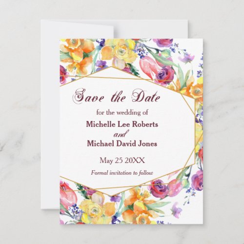 Floral Watercolor on White Save the Date Announcement