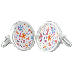Floral Watercolor Orange Blue Cufflinks