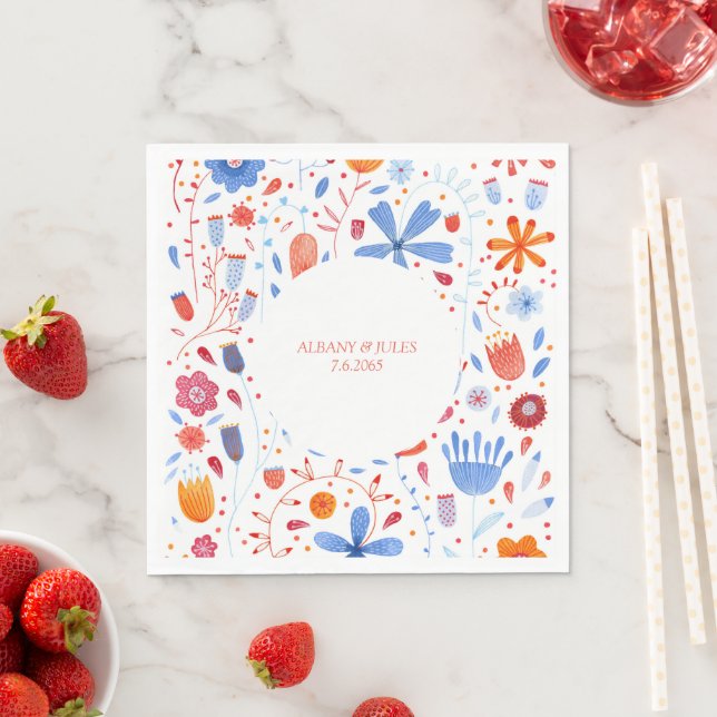 Floral Watercolor Orange Blue Napkins (Insitu)