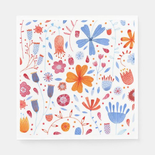 Floral Watercolor Orange Blue Napkins