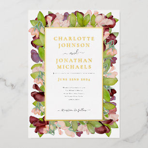 Floral Watercolor Orange Gold Wedding Foil Invitation