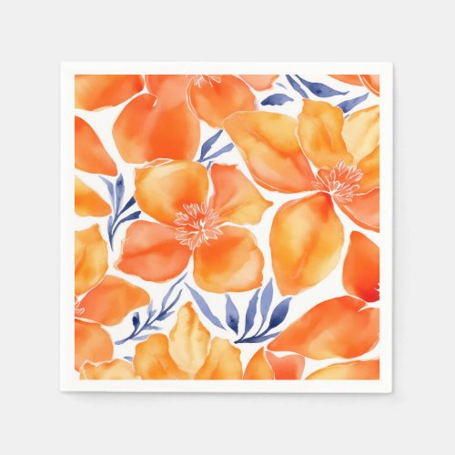 Floral watercolor orange pattern napkins