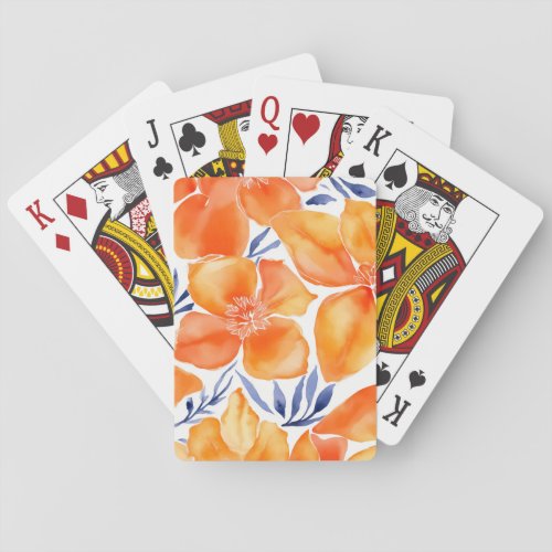Floral watercolor orange pattern playing cards