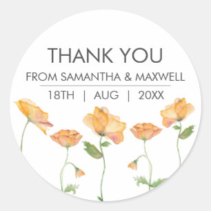 Floral Watercolor Orange Poppies Envelope Seals
