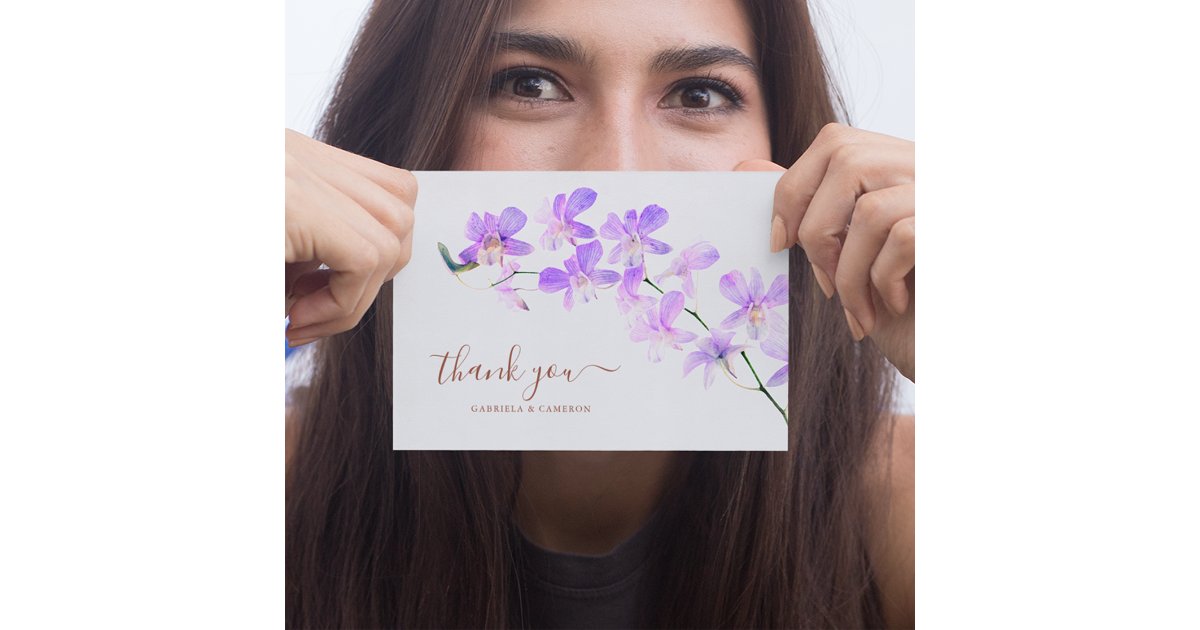 Floral Watercolor Orchids Terracotta Wedding Thank You Card | Zazzle