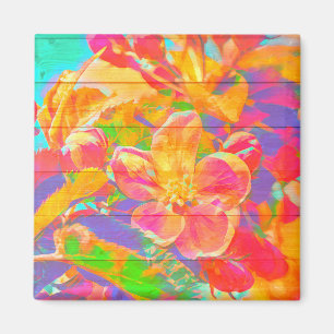 Floral watercolor painted wood cute rustic magnet