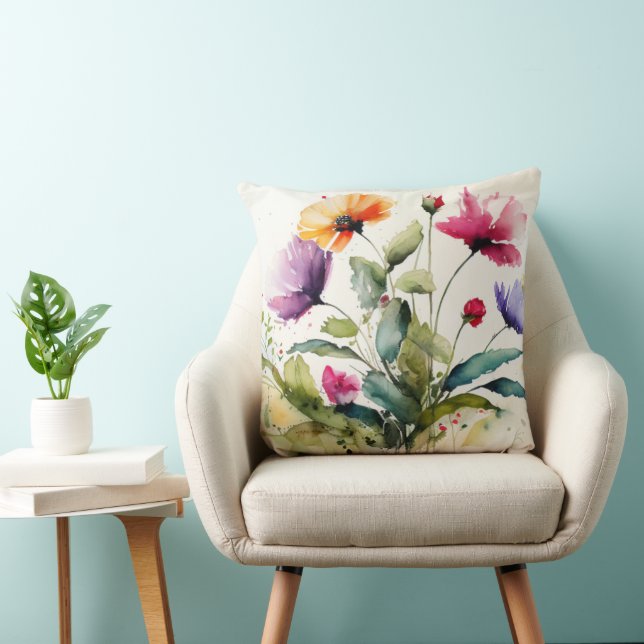 Floral Watercolor Painting Throw Pillow (Chair)