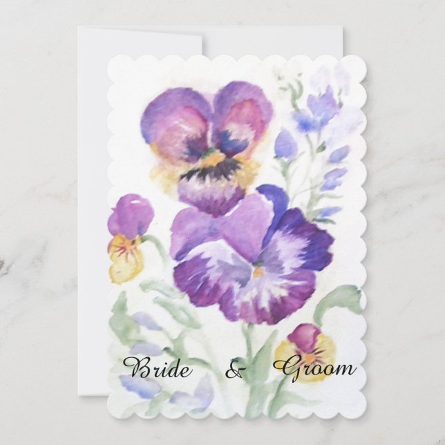Floral watercolor pansies invitation (Front)