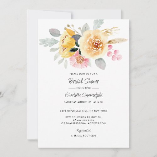 Floral Watercolor Pastel Minimalist Bridal Shower Invitation