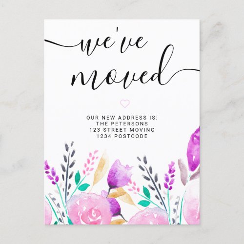 Floral watercolor pastel new home moving announcement postcard