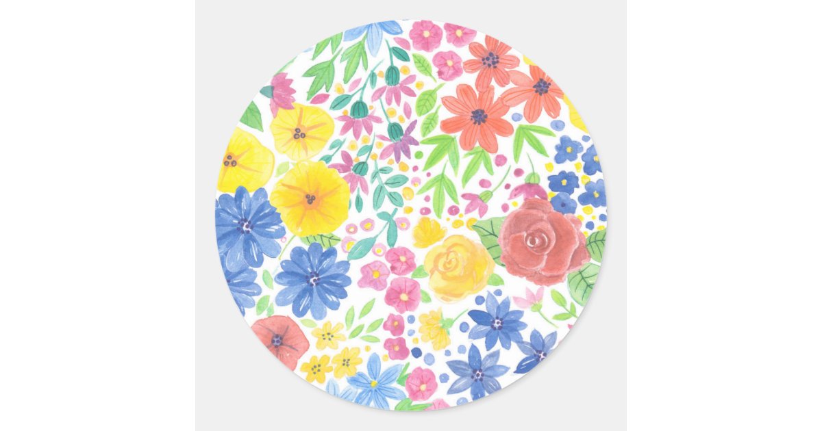 Floral watercolor pattern classic round sticker | Zazzle