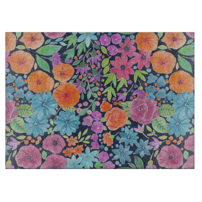 Floral watercolor pattern cutting board (Front)