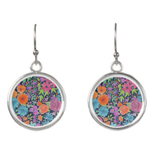 Floral watercolor pattern earrings