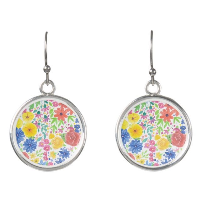 Floral watercolor pattern earrings (Front)