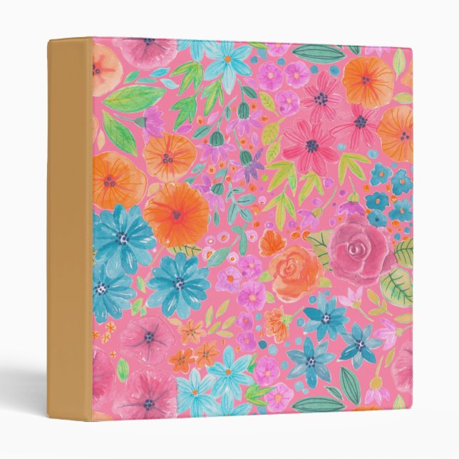 Floral watercolor pattern in pink binder (Front/Spine)