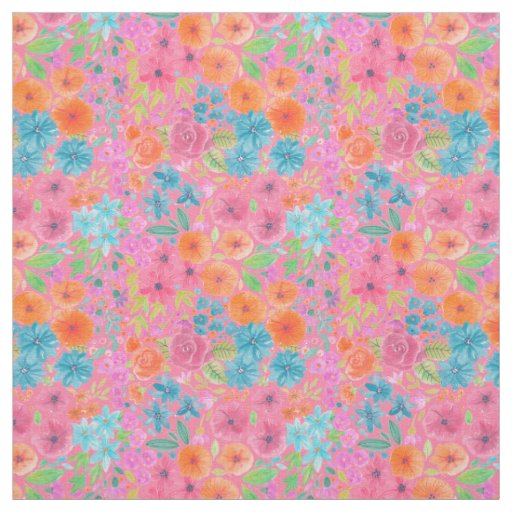 Floral watercolor pattern in pink fabric
