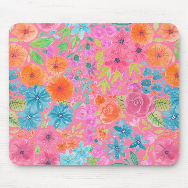 Floral watercolor pattern in pink mouse pad (Front)