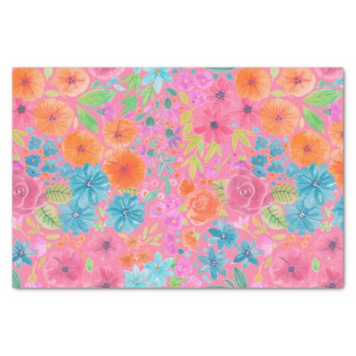 Floral watercolor pattern in pink tissue paper