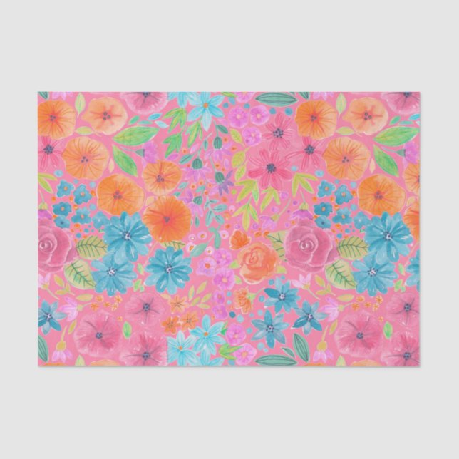 Floral watercolor pattern in pink tissue paper (Front)