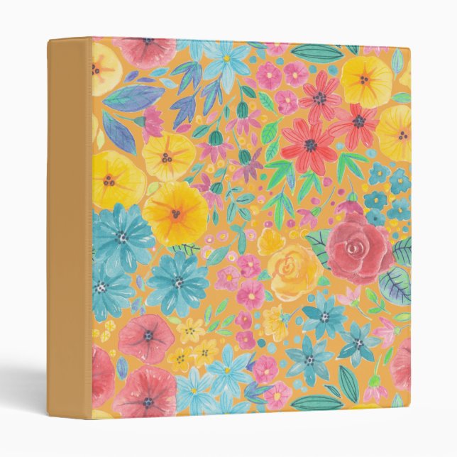 Floral watercolor pattern in yellow 3 ring binder (Front/Spine)