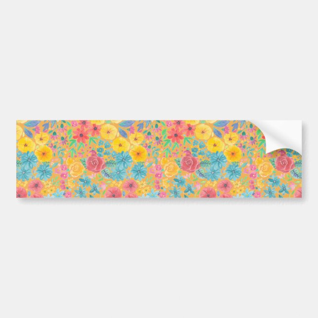Floral watercolor pattern in yellow bumper sticker (Front)