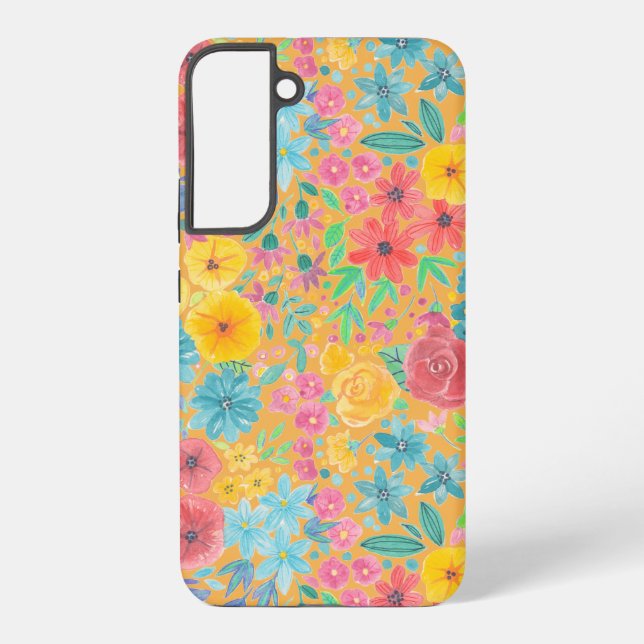 Floral watercolor pattern in yellow samsung galaxy case (Back)