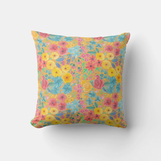 Floral watercolor pattern in yellow throw pillow (Front)
