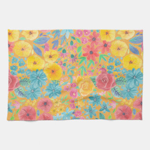 Floral watercolor pattern in yellow towel