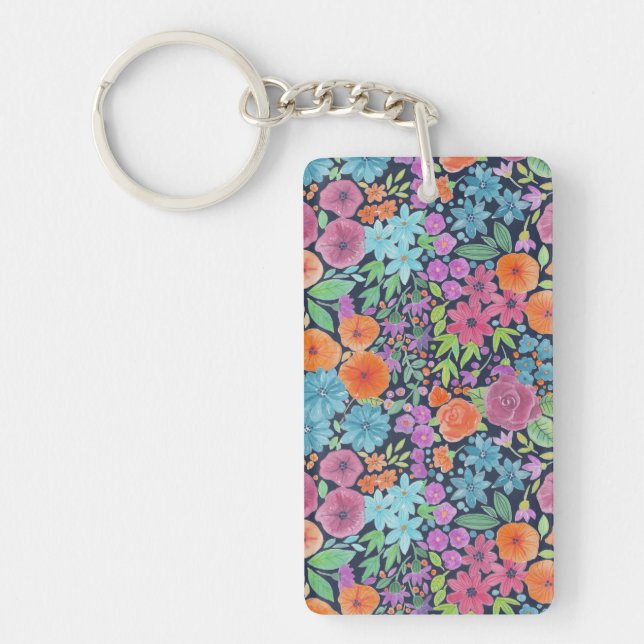 Floral watercolor pattern keychain (Front)