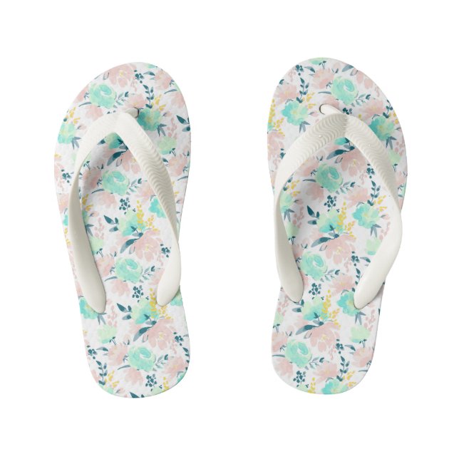 Floral Watercolor Pattern Kid's Flip Flops (Footbed)