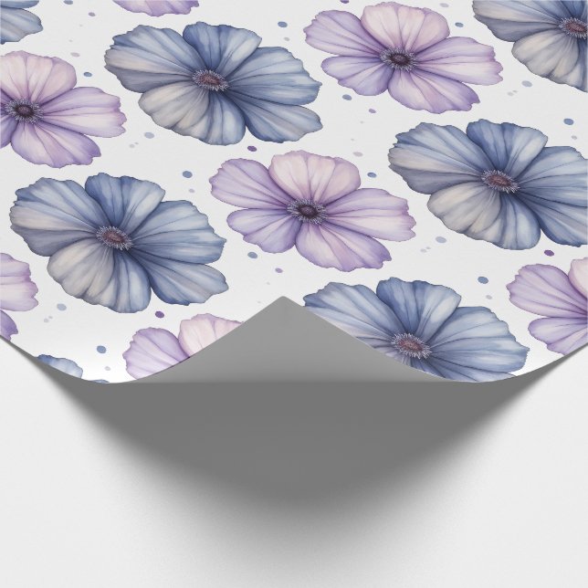 Floral Watercolor Pattern Lavender and Blue Wrapping Paper (Corner)