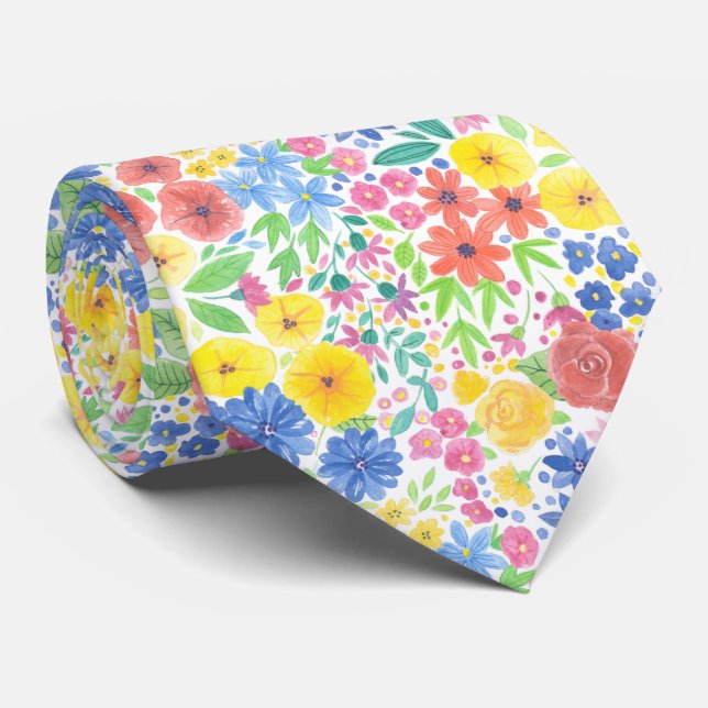 Floral watercolor pattern neck tie (Rolled)