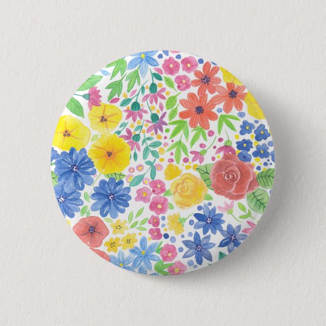 Floral watercolor pattern pinback button (Front)
