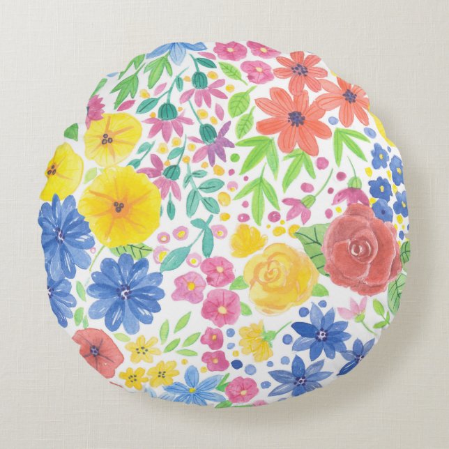 Floral watercolor pattern round pillow (Front)