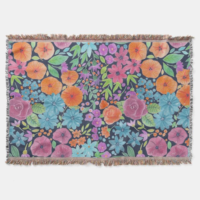 Floral watercolor pattern throw blanket (Front)