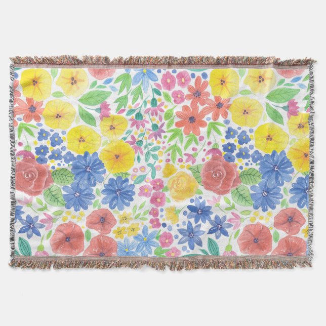 Floral watercolor pattern throw blanket (Front)