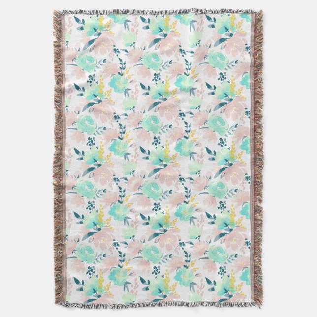 Floral Watercolor Pattern Throw Blanket (Front Vertical)