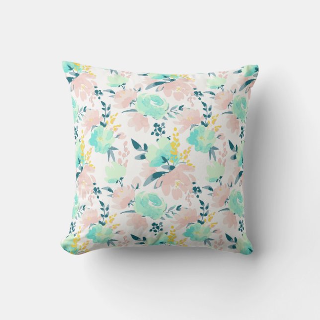 Floral Watercolor Pattern Throw Pillow (Front)