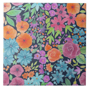 Floral watercolor pattern tile