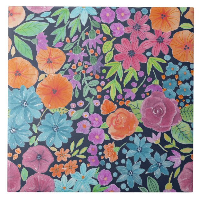 Floral watercolor pattern tile (Front)