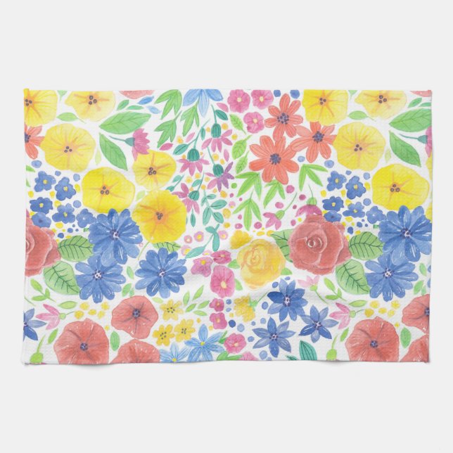 Floral watercolor pattern towel (Horizontal)