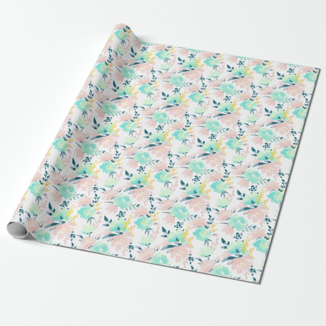 Floral Watercolor Pattern Wrapping Paper (Unrolled)
