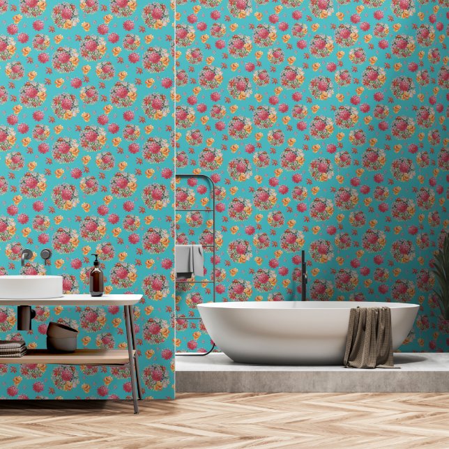 Floral watercolor patterns  wallpaper  (Bathroom)