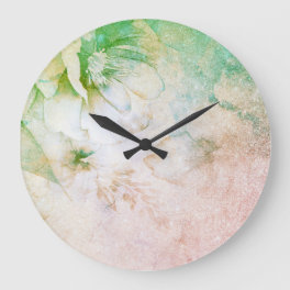 *~* Floral Watercolor Peach Pink Glitter Celestial Large Clock