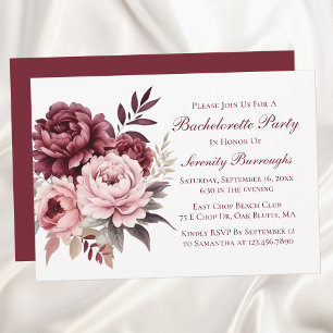 Floral Watercolor Peony Burgundy Bachelorette Invitation