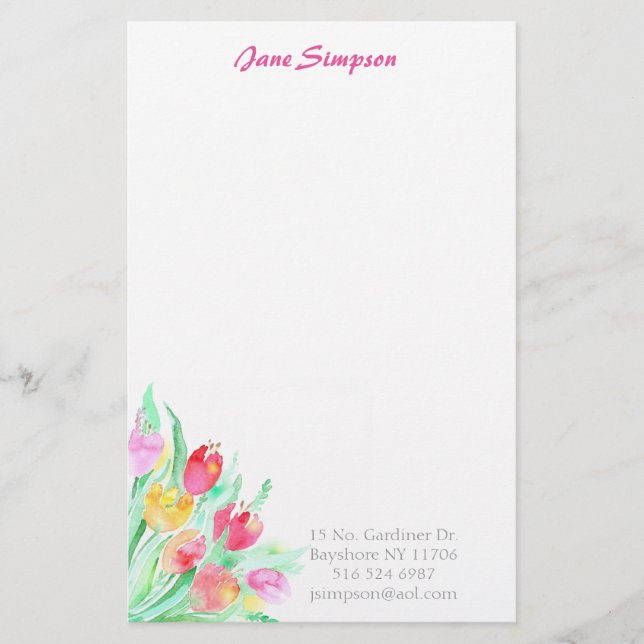 Floral watercolor personal stationary stationery (Front)