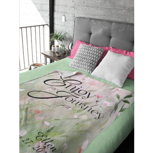 Floral watercolor personalized Enjoy the Journey Fleece Blanket (Creator Uploaded)